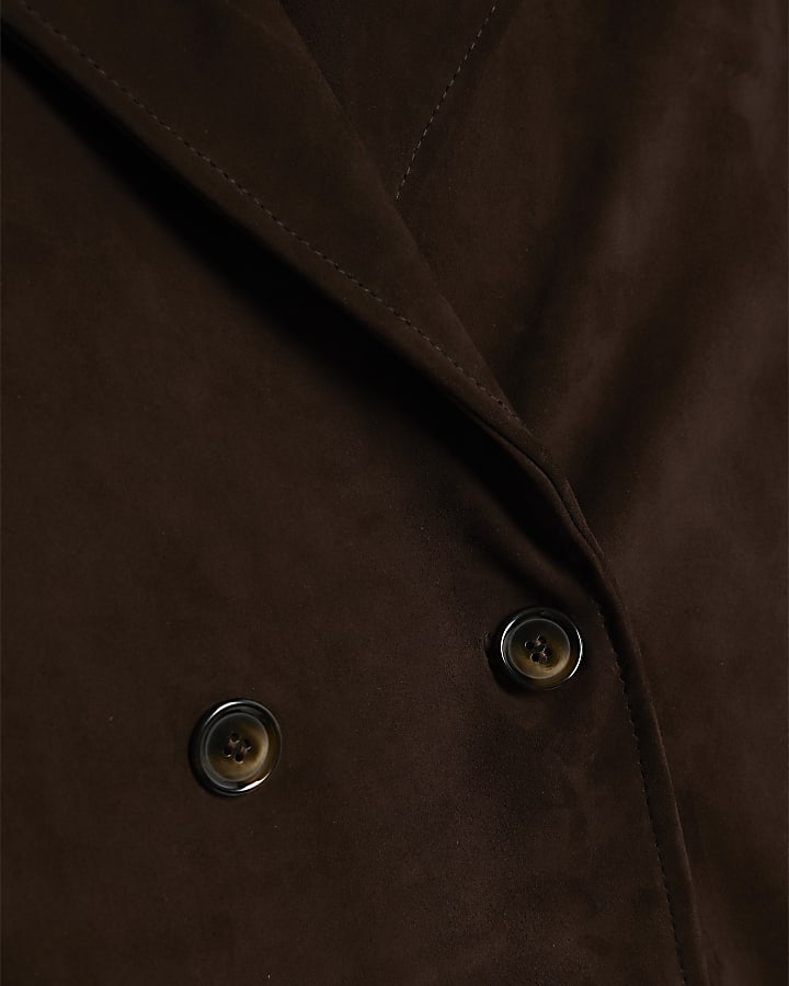 Brown Cropped Suede Belted Trench Jacket