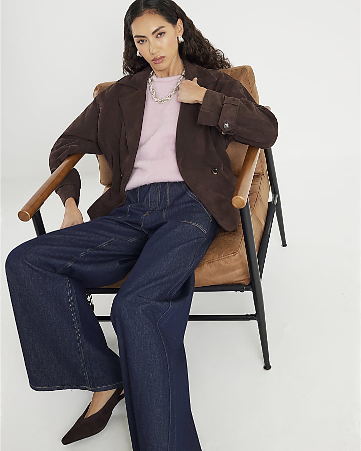 Brown Cropped Suede Belted Trench Jacket