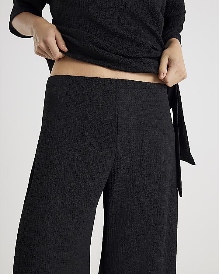 Black wide leg Textured Trousers