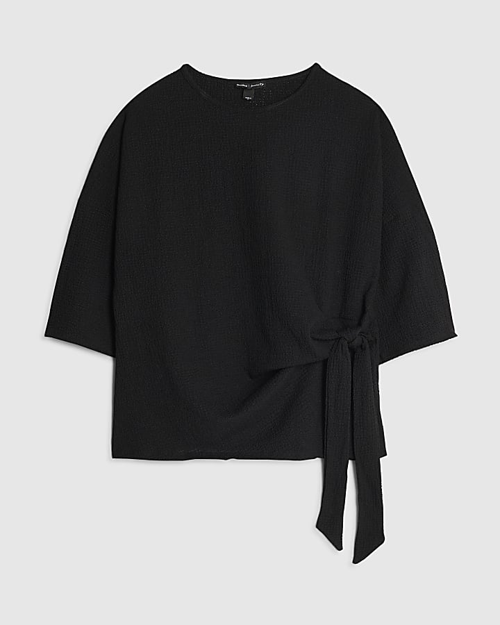 Black Short Sleeve Texture Tie T-shirt