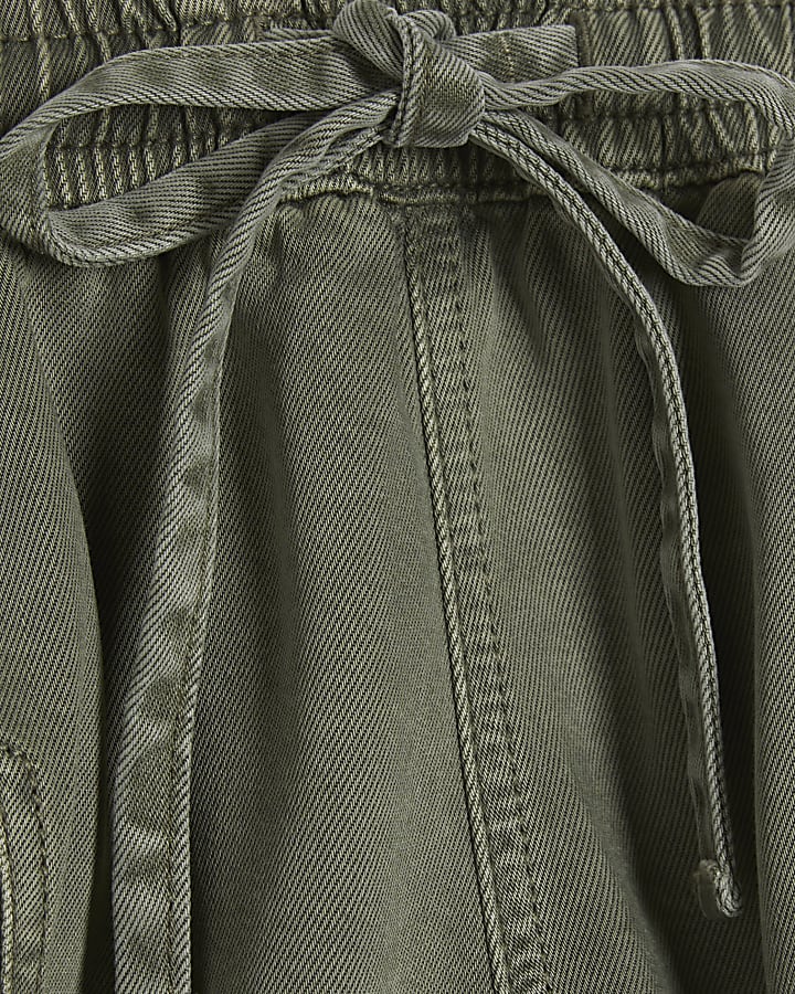 Khaki Tie Waist Denim Shorts