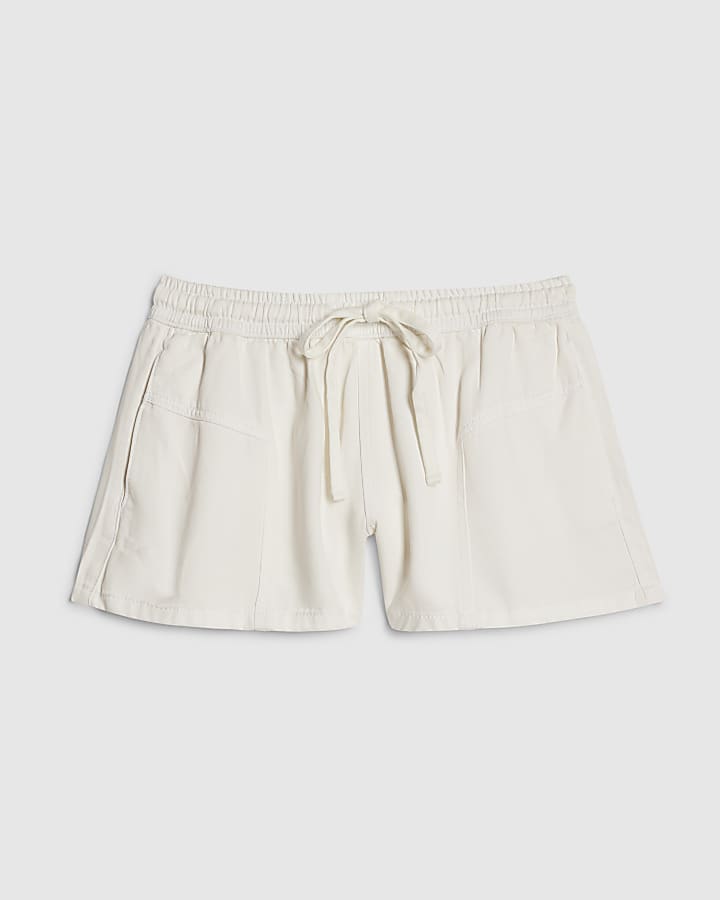 White Tencel Tie Waist Shorts