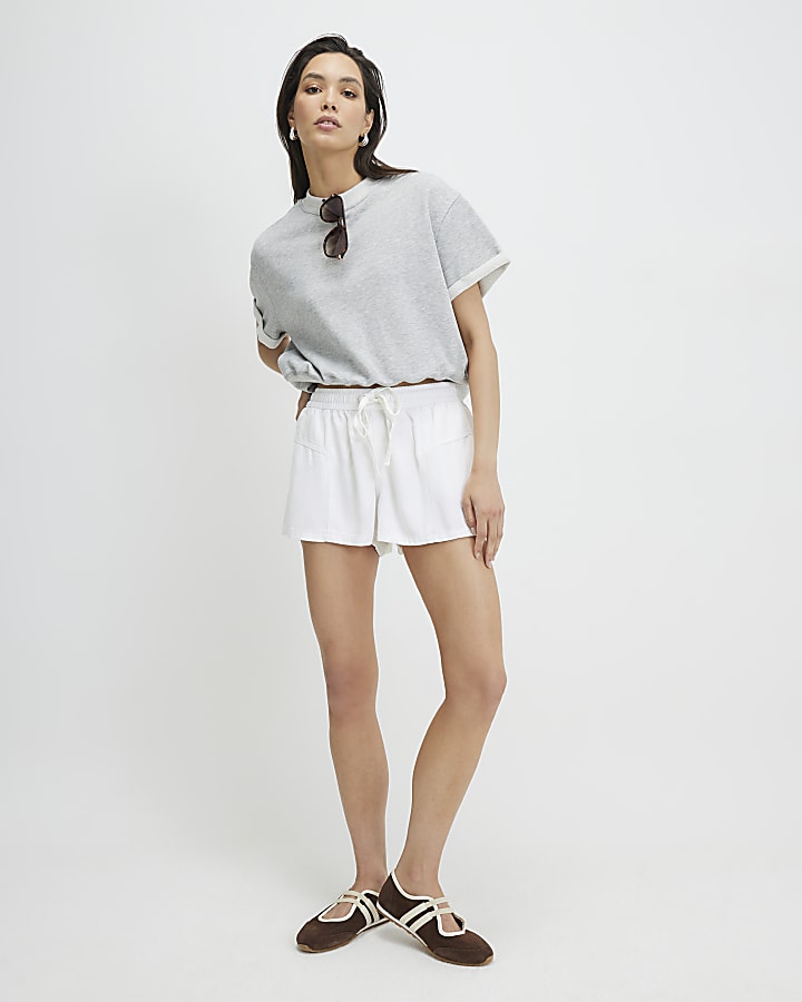 White Tencel Tie Waist Shorts