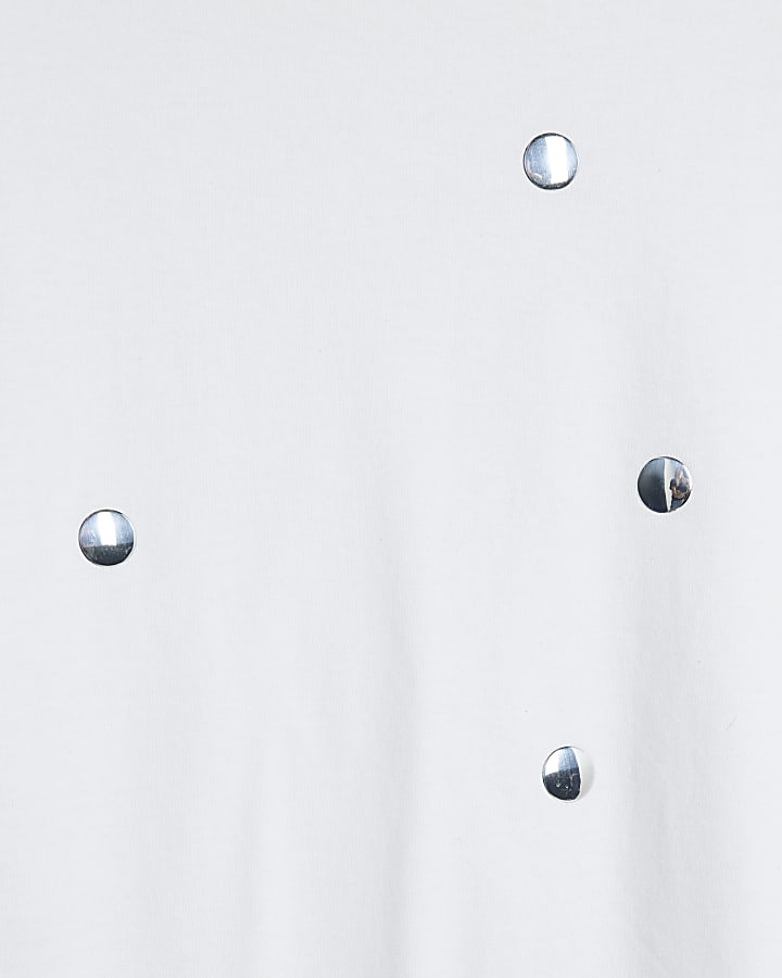 White Short Sleeve Studded T-shirt