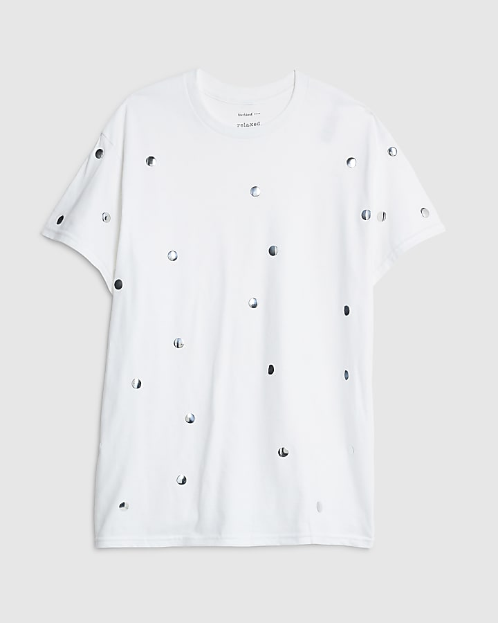 White Short Sleeve Studded T-shirt