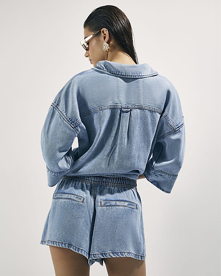 Blue Tie Waist Shorts