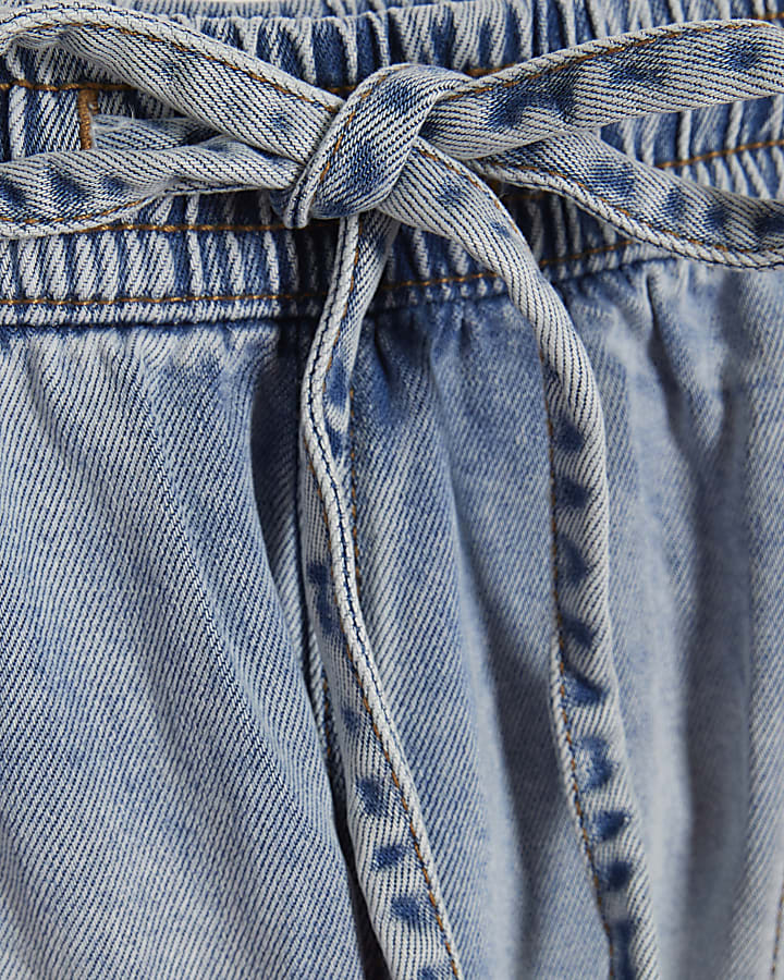 Blue Tie Waist Denim Shorts