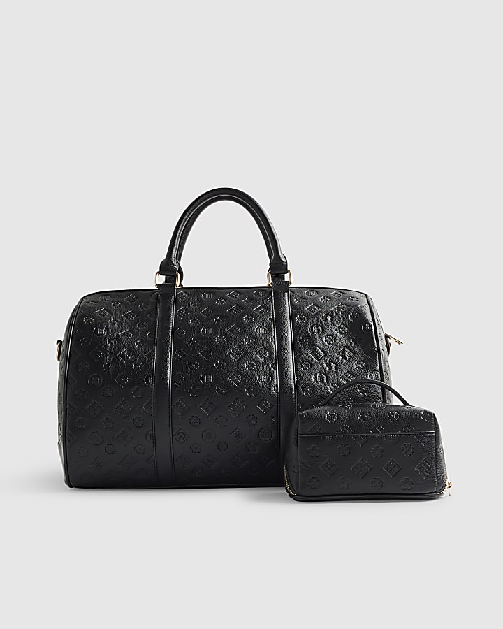Black Embossed Monogram Barrel Bag Bundle