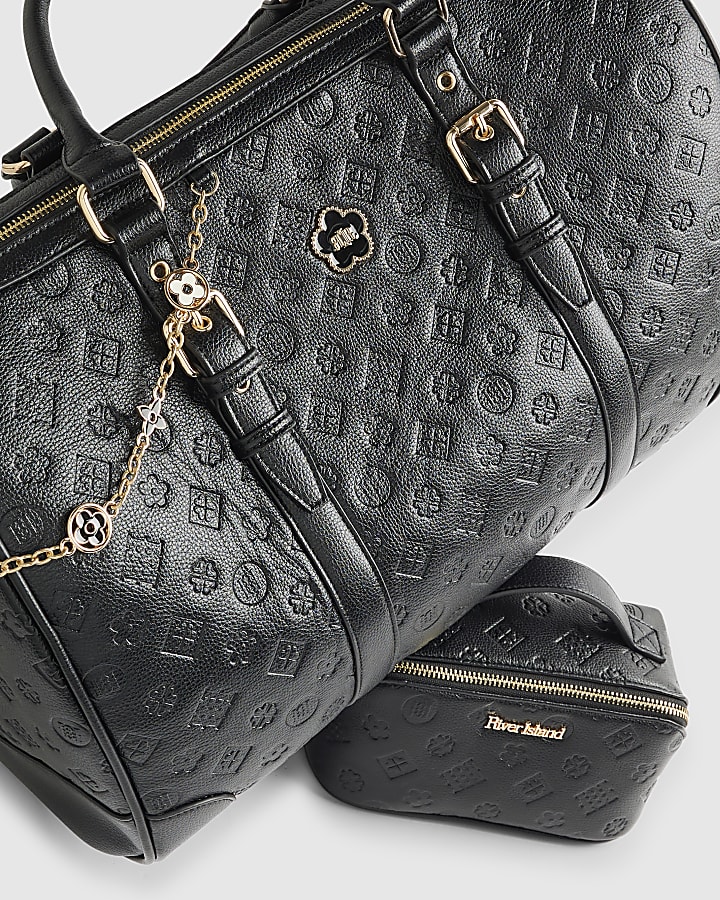 Black Embossed Monogram Barrel Bag Bundle