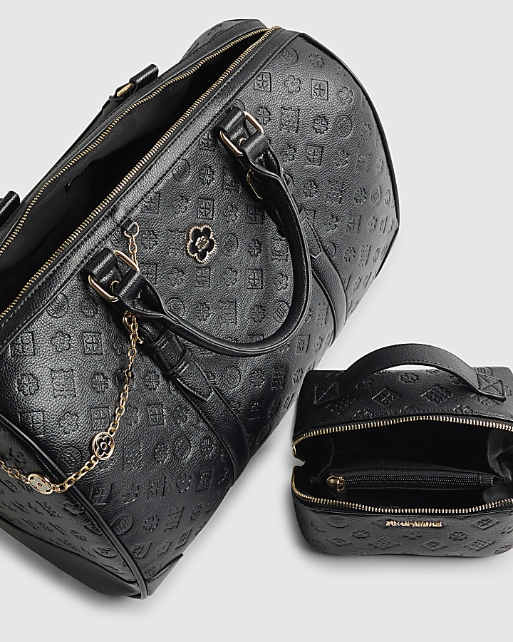 Black Embossed Monogram Barrel Bag Bundle
