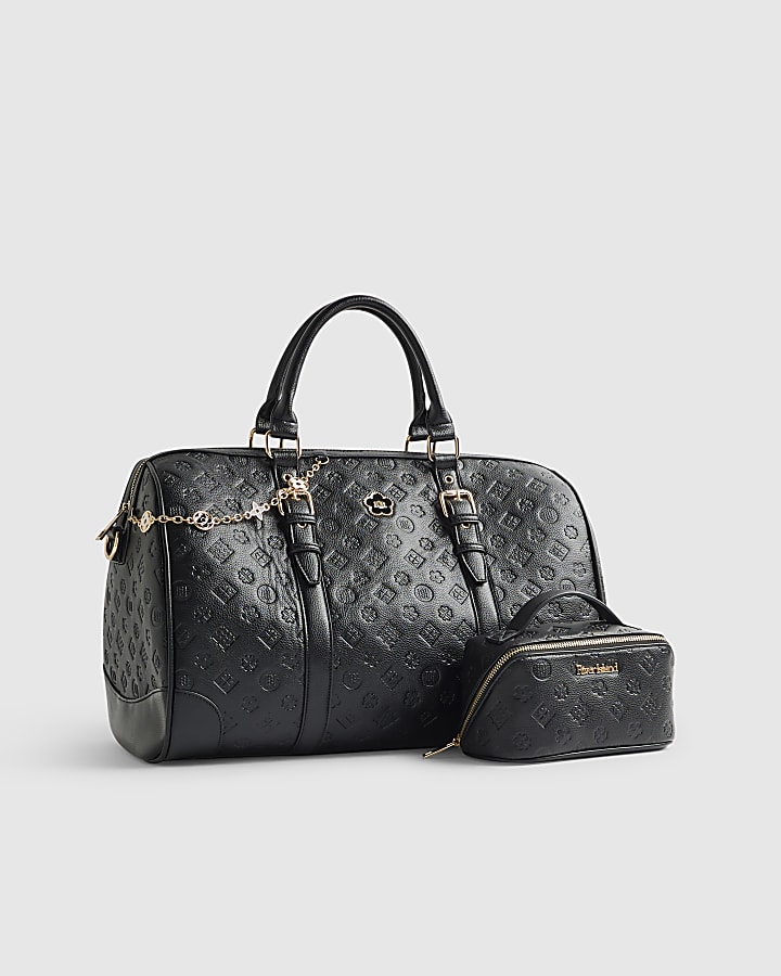 Black Embossed Monogram Barrel Bag Bundle