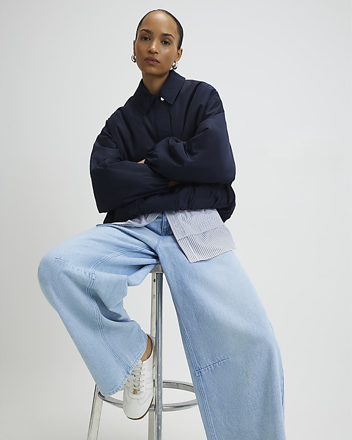 Navy Bubble Hem Jacket