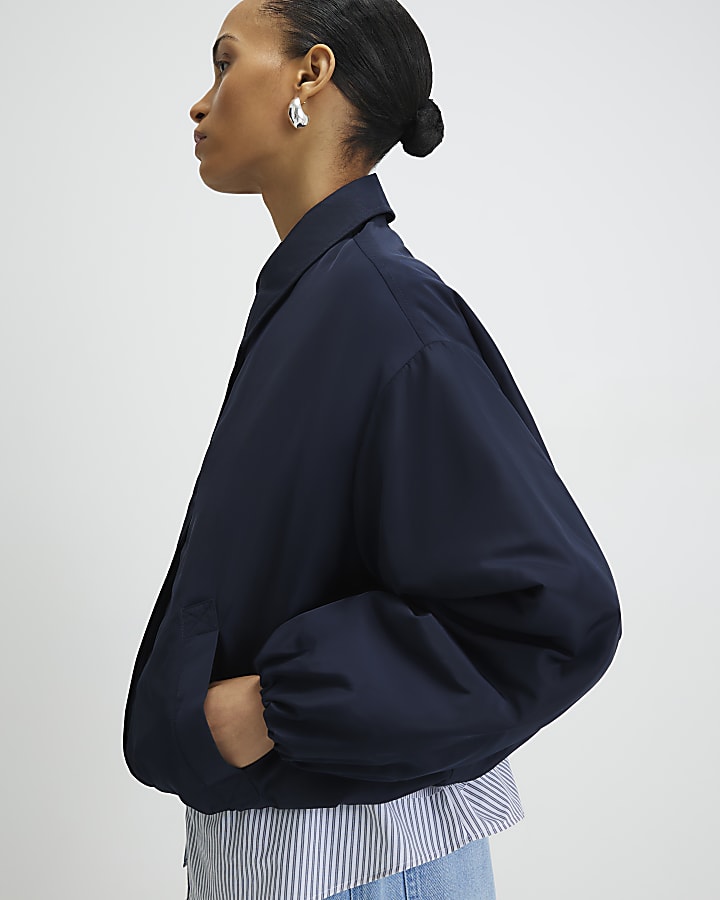 Navy Bubble Hem Jacket