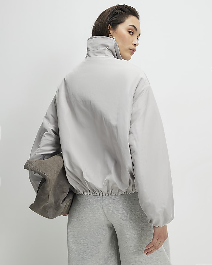 Grey Collared Bubble Hem Jacket