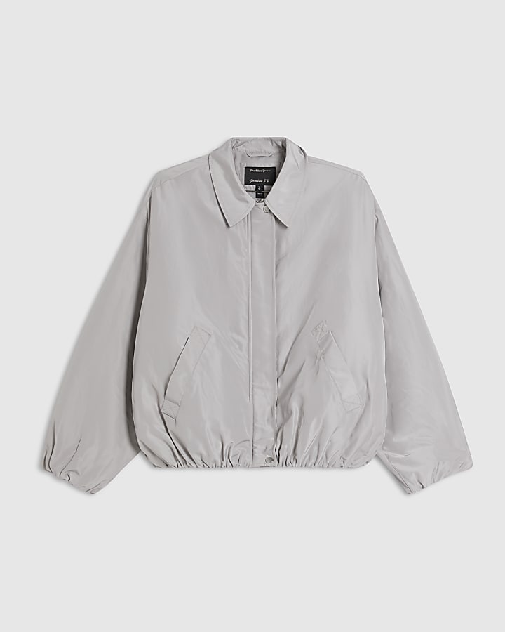 Grey Collared Bubble Hem Jacket