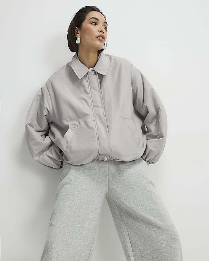 Grey Collared Bubble Hem Jacket