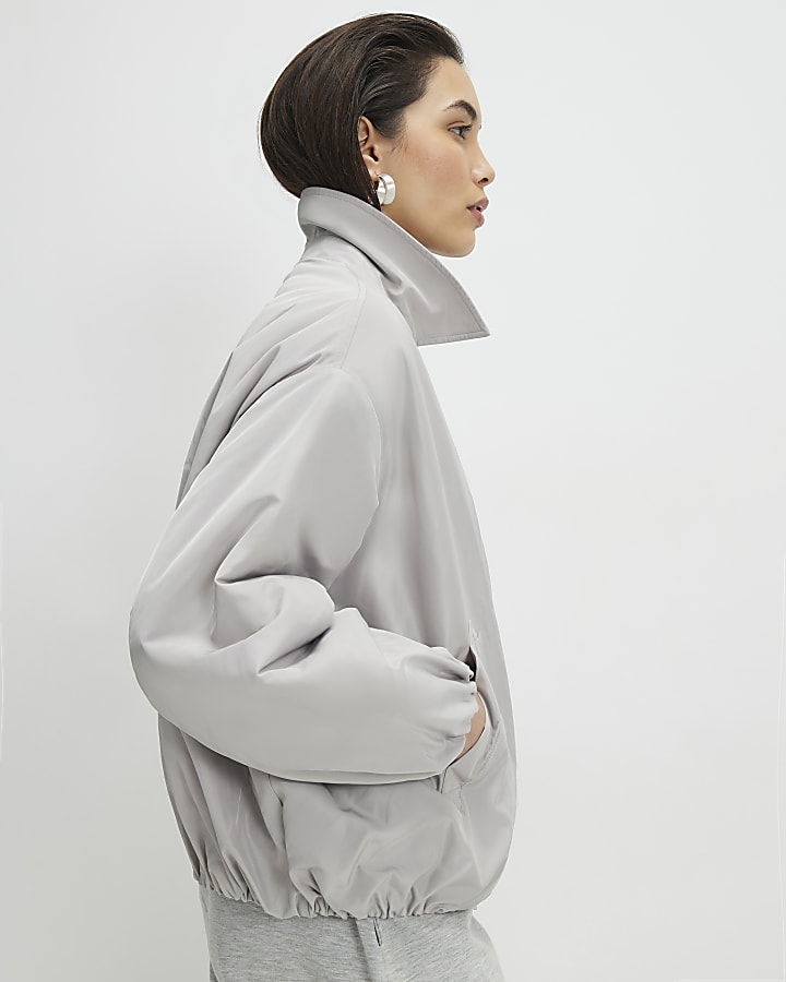Grey Collared Bubble Hem Jacket