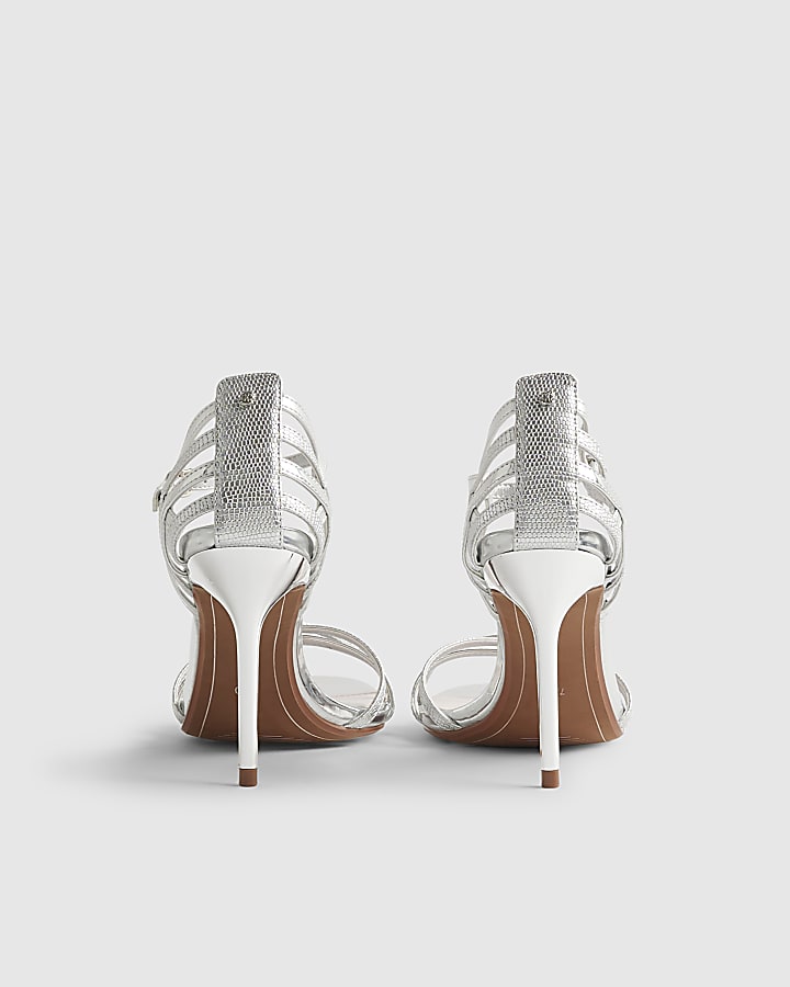 Silver Caged Back Heeled Sandals