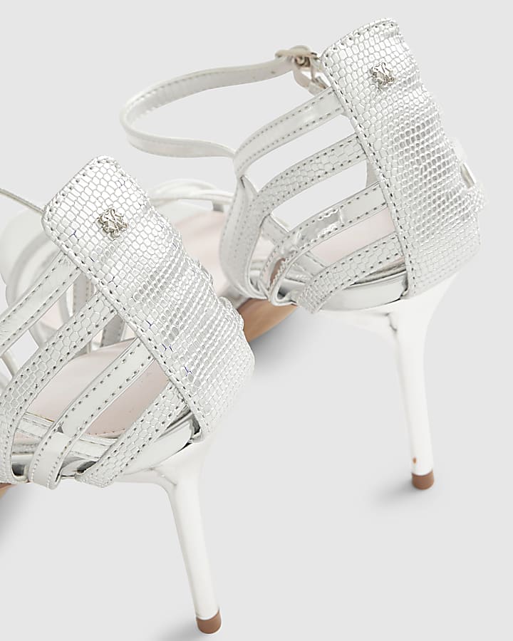 Silver Caged Back Heeled Sandals
