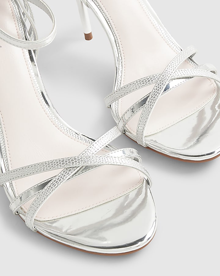 Silver Caged Back Heeled Sandals