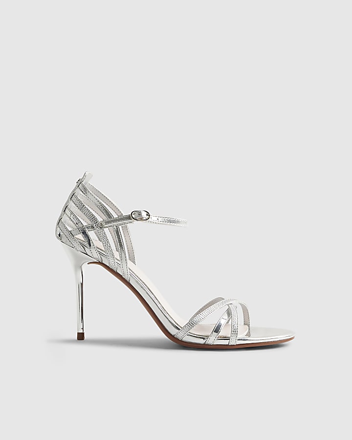 Silver Caged Back Heeled Sandals