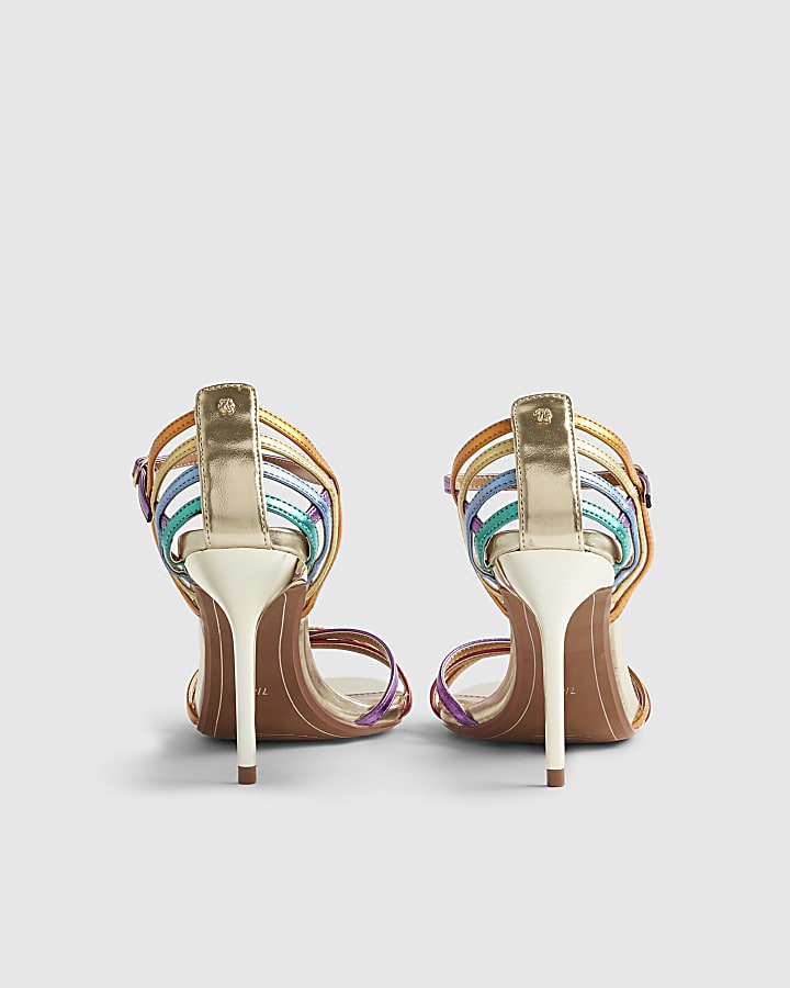 Multi Colour Caged Back Heeled Sandals