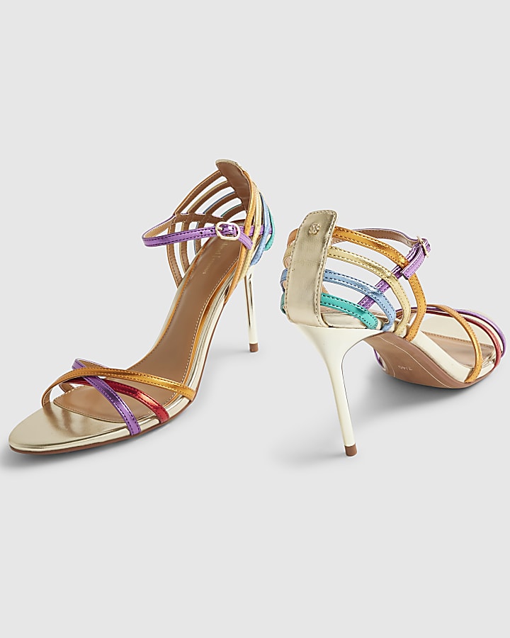 Multi Colour Caged Back Heeled Sandals