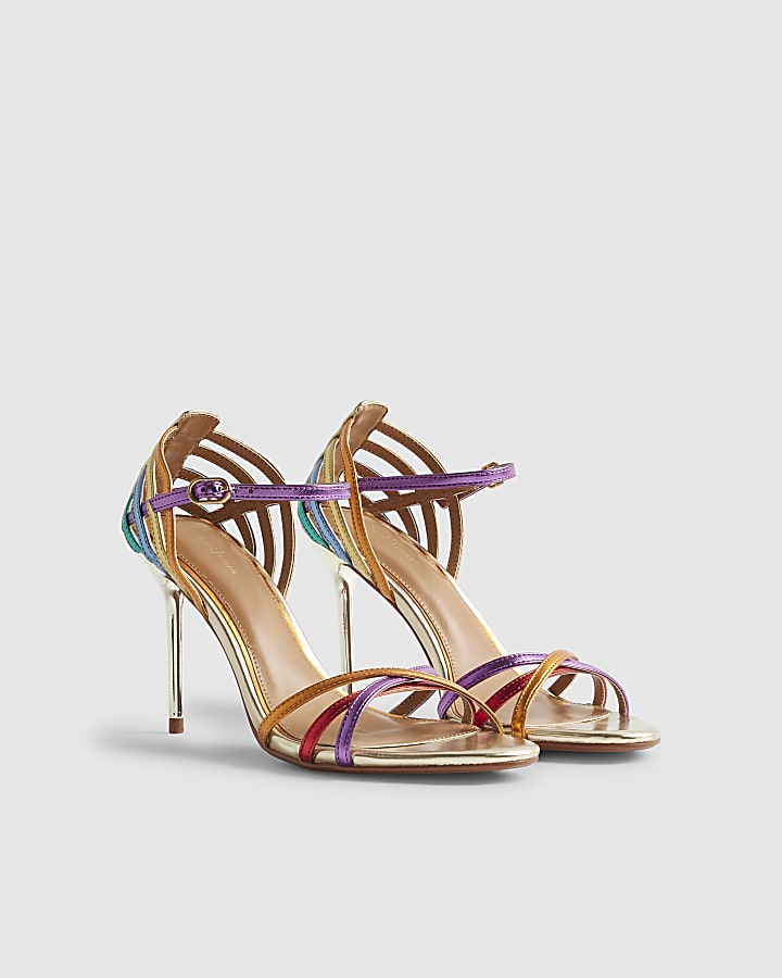 Multi Colour Caged Back Heeled Sandals