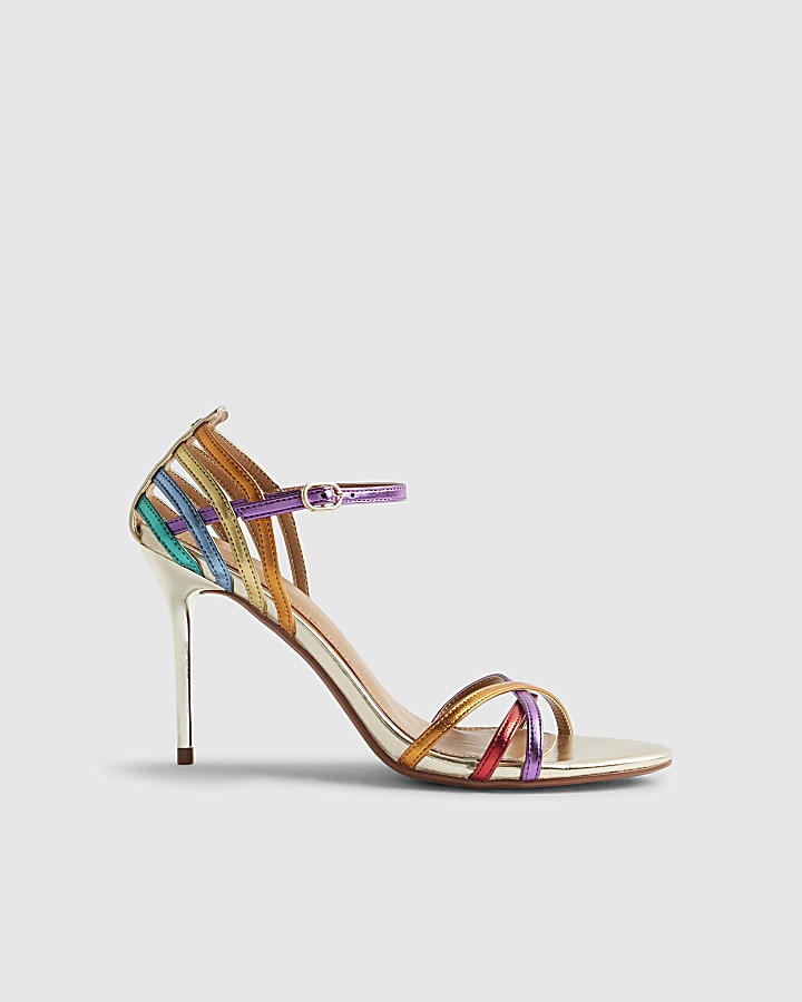 Multi Colour Caged Back Heeled Sandals