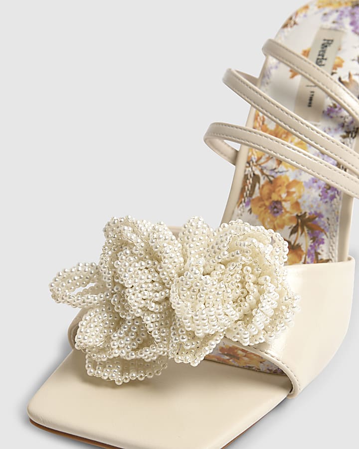 Cream Floral Heeled Sandals