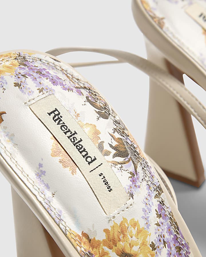 Cream Floral Heeled Sandals