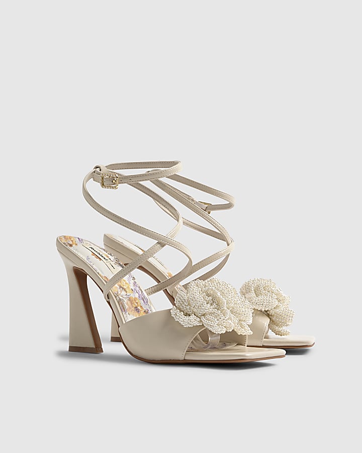 Cream Floral Heeled Sandals