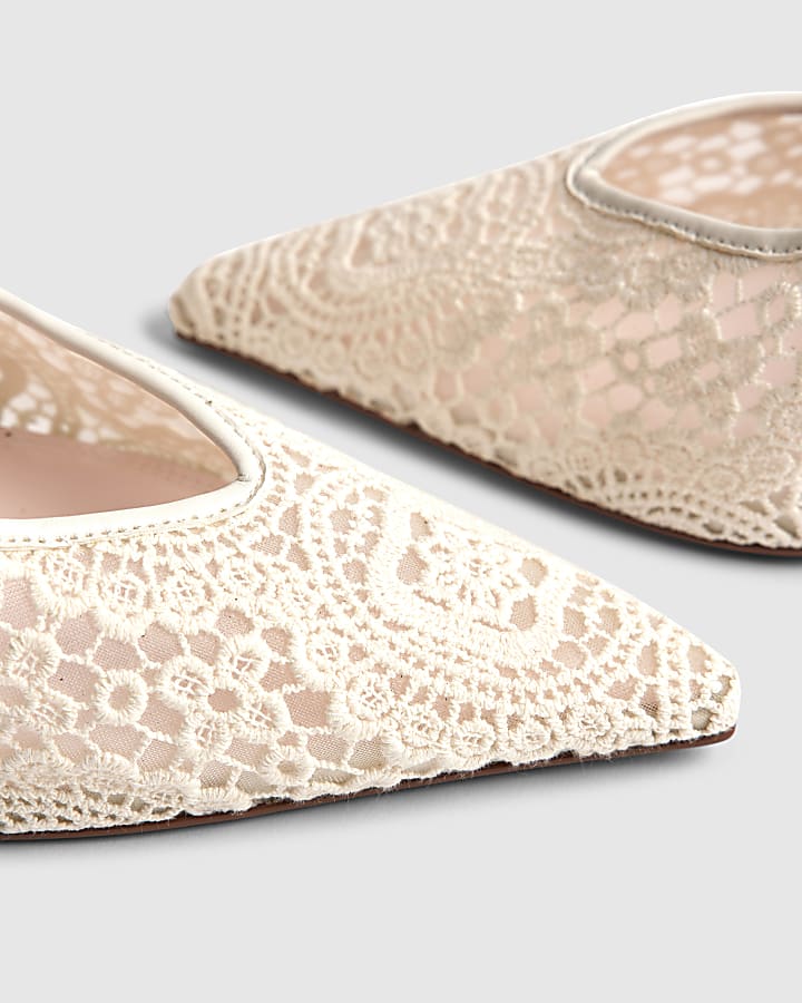 Cream Crochet Slingback Heels