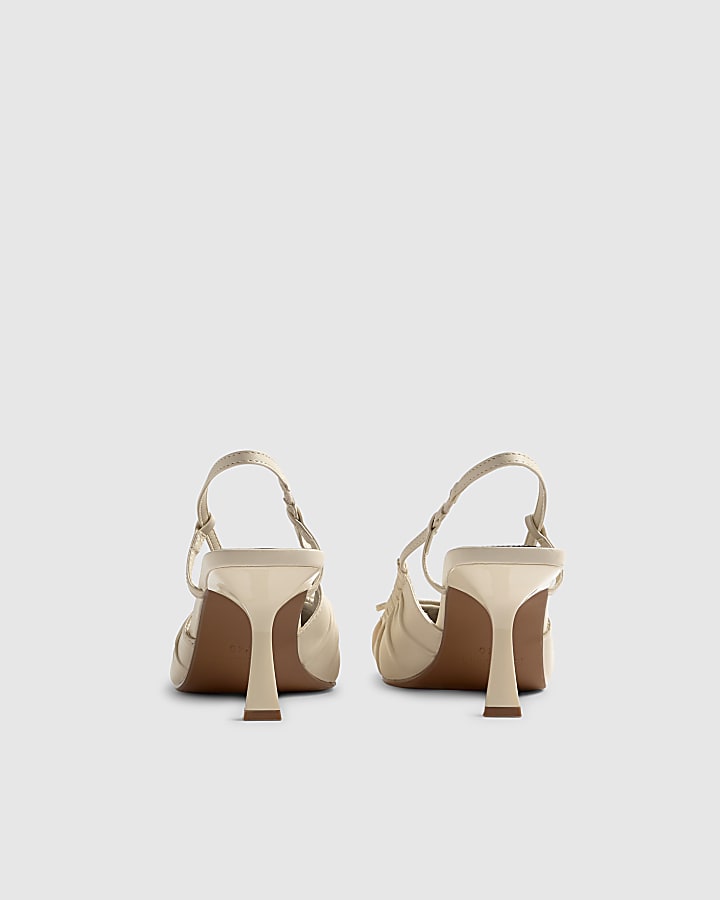 Cream Ruched Bow Court Heels