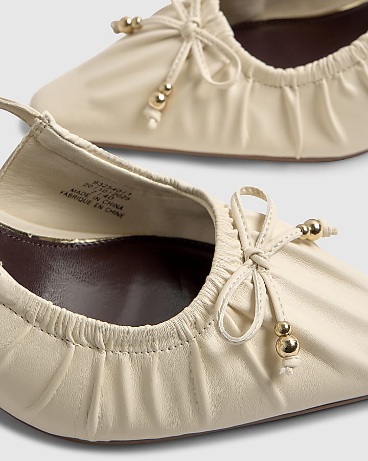 Cream Ruched Bow Court Heels