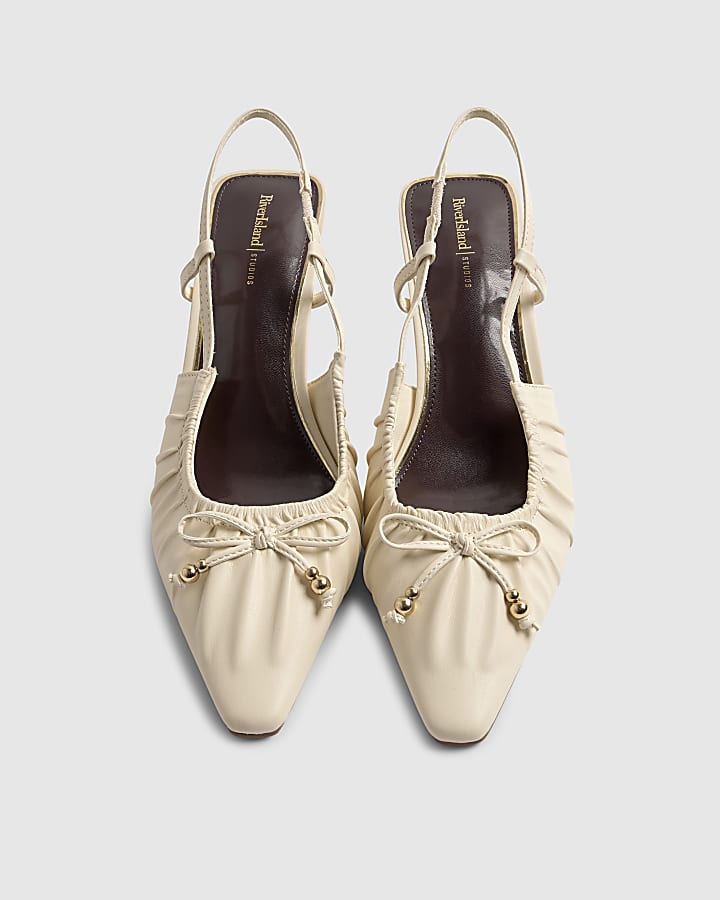 Cream Ruched Bow Court Heels