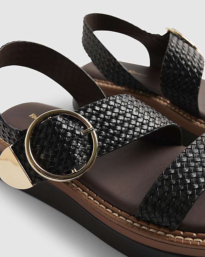 Black Woven Buckle Flatform Sandals