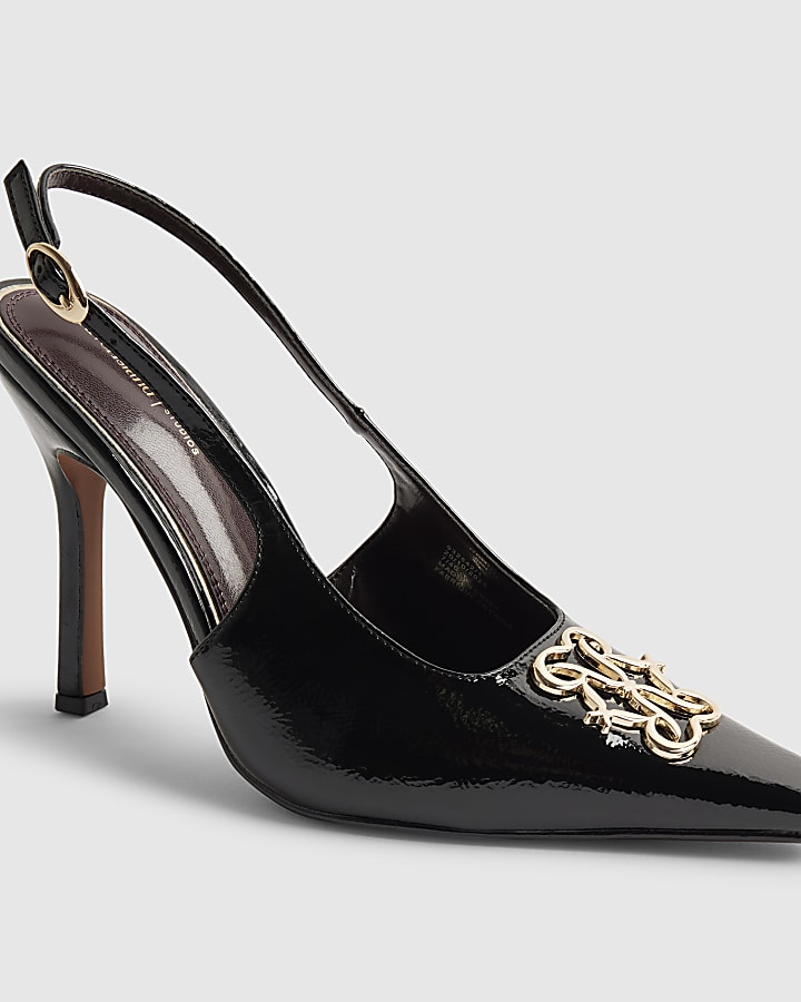 Black Logo Sling Back Court Heels