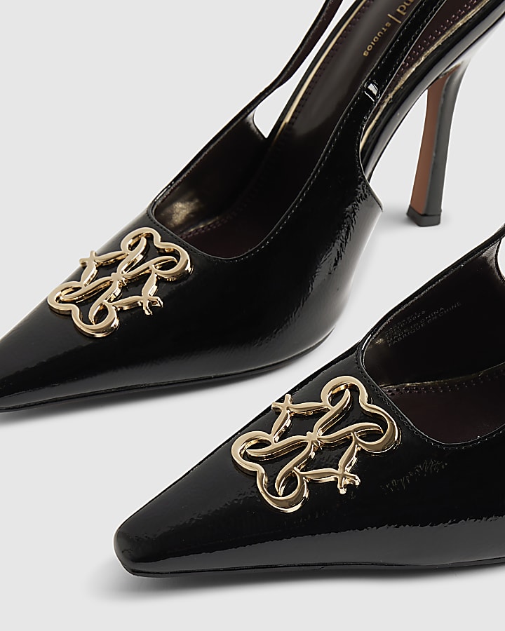 Black Logo Sling Back Court Heels