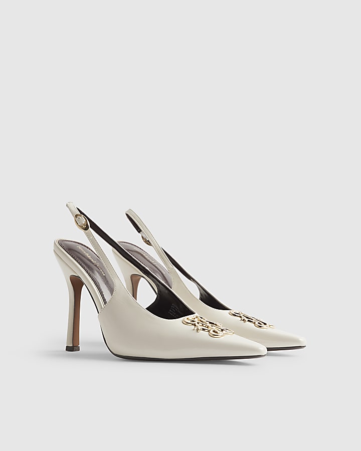 Cream Logo Sling Back Court Heels