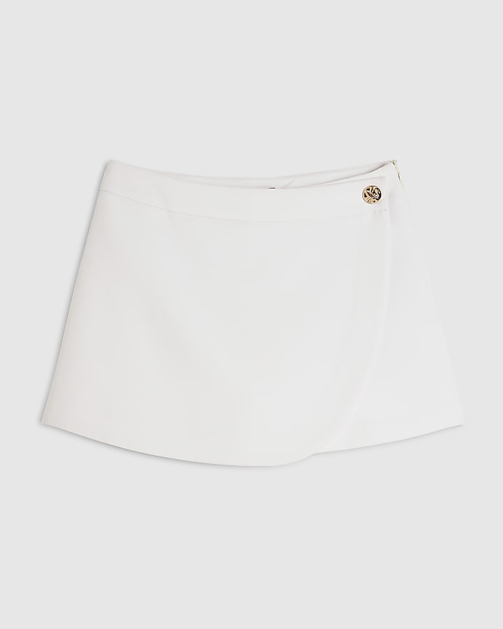 White Wrap Button Detail Skort