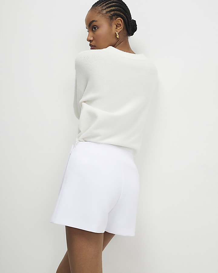 White Wrap Button Detail Skort