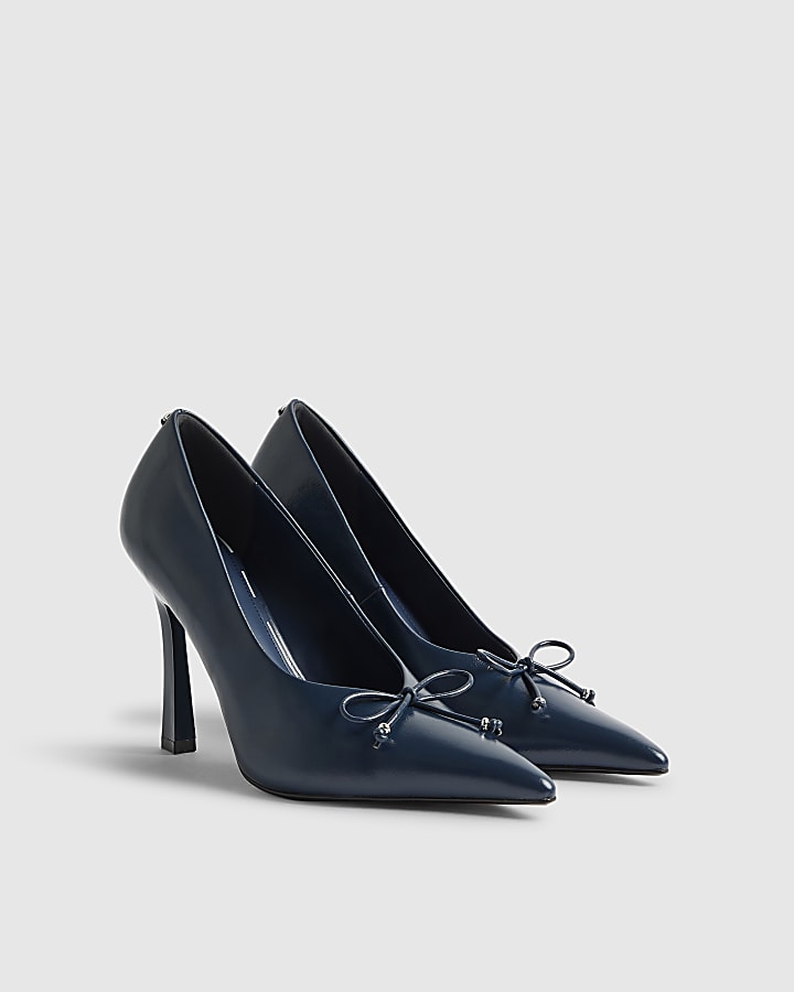 Navy Bow Court Heels