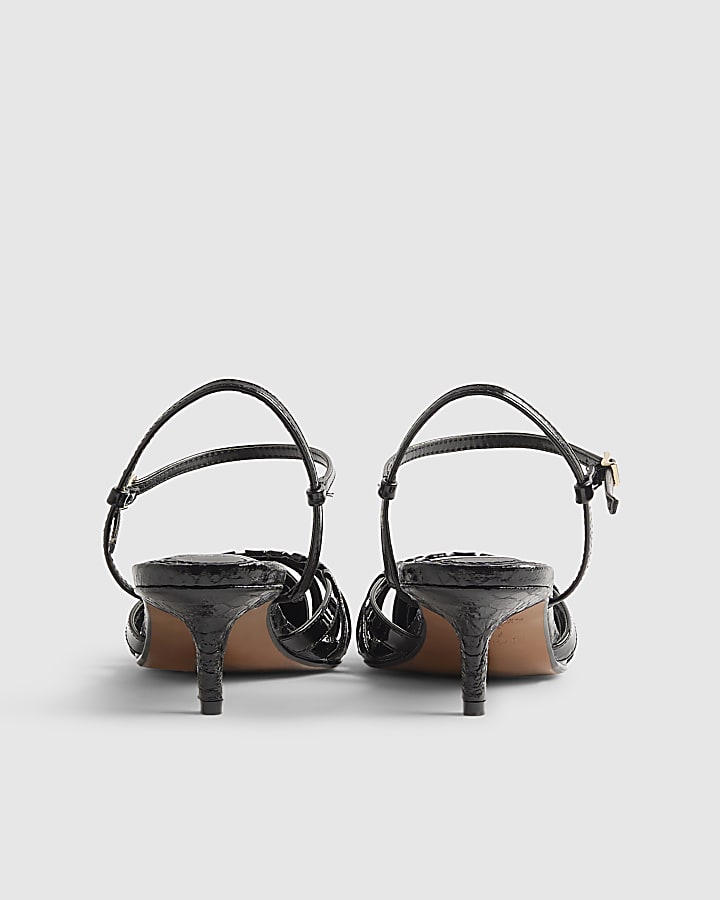 Black Croc Print Caged Detail Court Heels