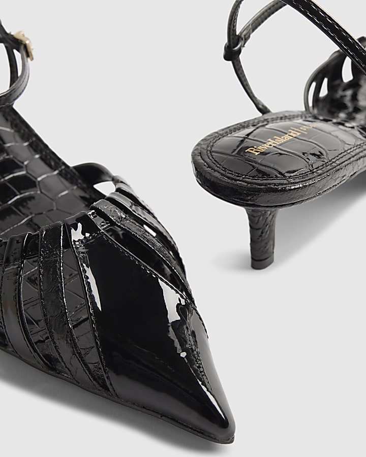 Black Croc Print Caged Detail Court Heels