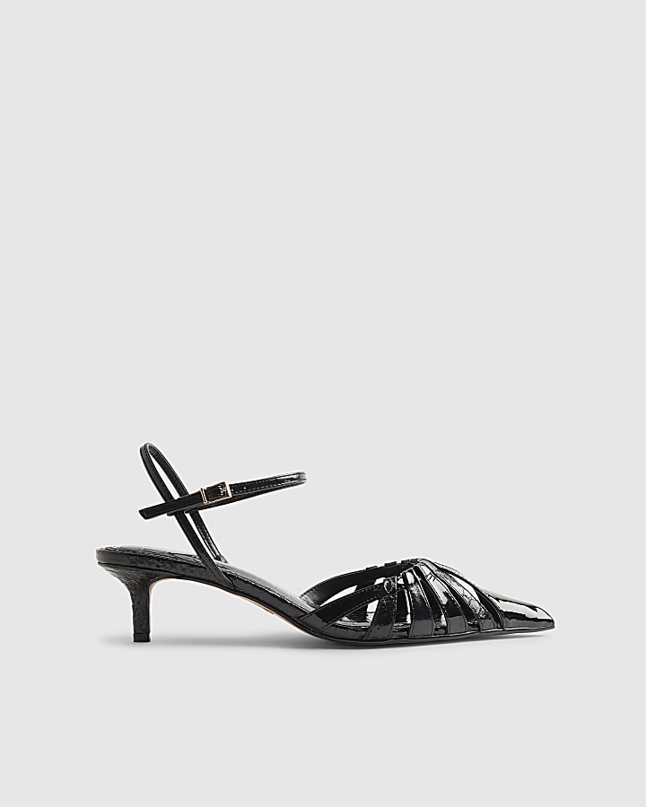 Black Croc Print Caged Detail Court Heels