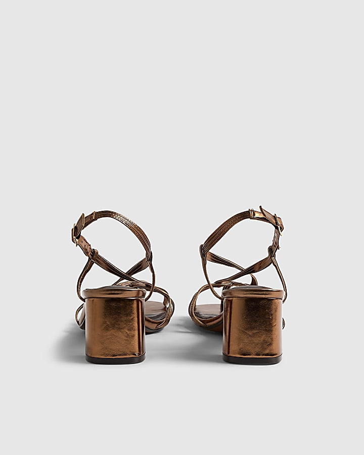 Bronze Caged Block Heel Sandals