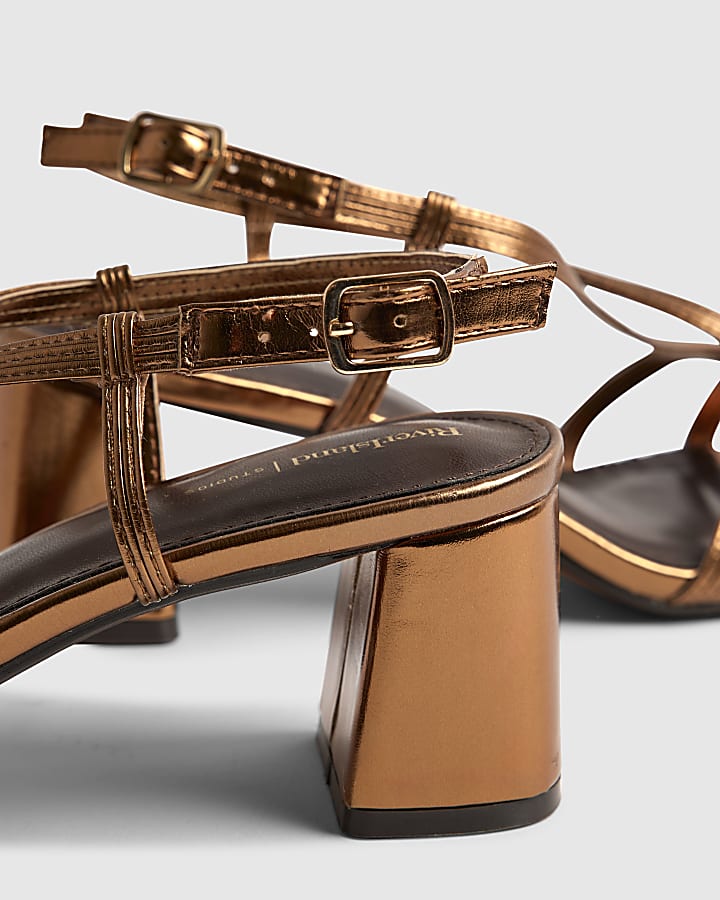 Bronze Caged Block Heel Sandals