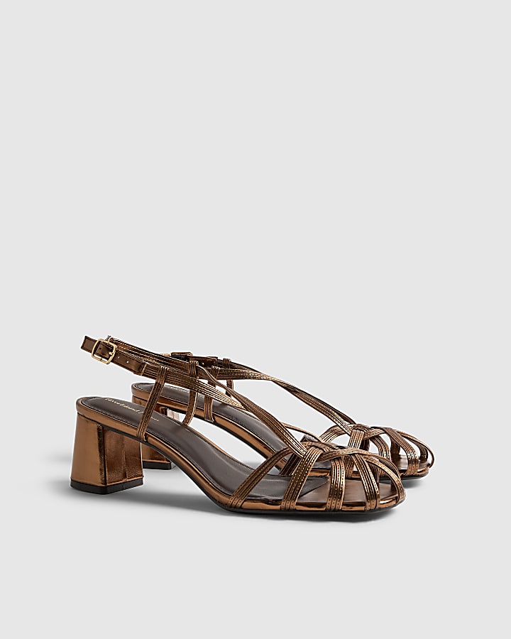 Bronze Caged Block Heel Sandals