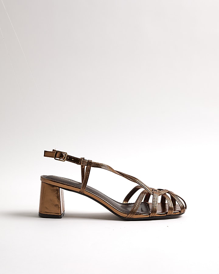 Bronze Caged Block Heel Sandals